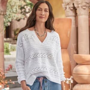 Sundance Woman’s “Rita” 100% Cotton Sweater White Cable Knit Sweater Size Large